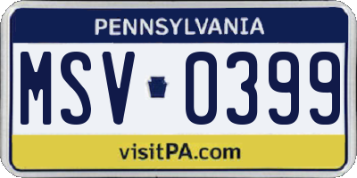 PA license plate MSV0399
