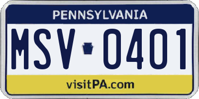 PA license plate MSV0401