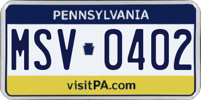 PA license plate MSV0402