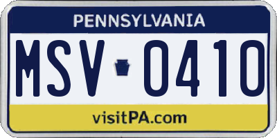 PA license plate MSV0410