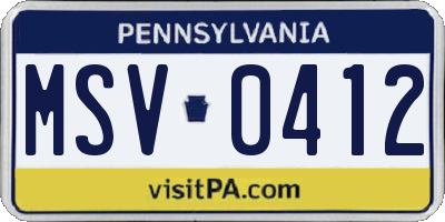 PA license plate MSV0412