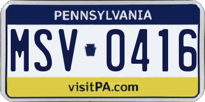 PA license plate MSV0416