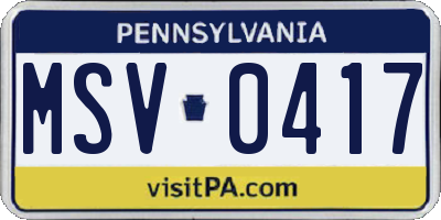 PA license plate MSV0417