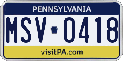 PA license plate MSV0418