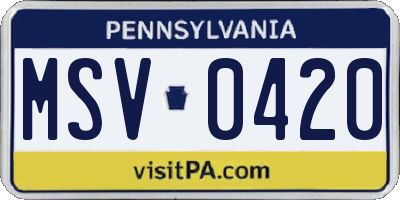 PA license plate MSV0420