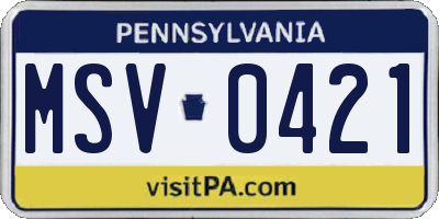 PA license plate MSV0421