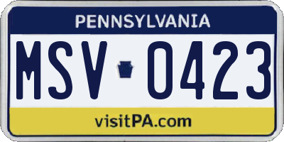 PA license plate MSV0423