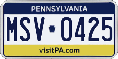 PA license plate MSV0425