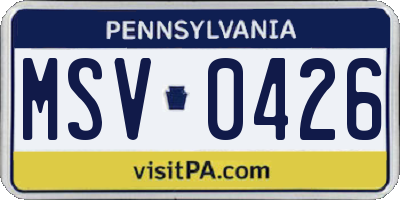 PA license plate MSV0426