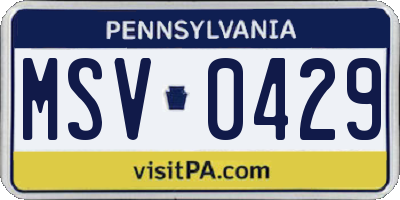 PA license plate MSV0429