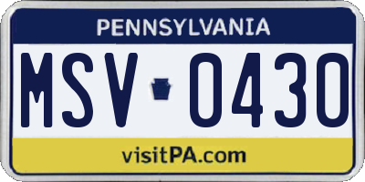 PA license plate MSV0430
