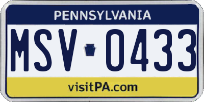 PA license plate MSV0433