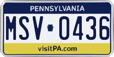 PA license plate MSV0436