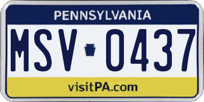 PA license plate MSV0437