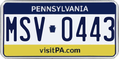 PA license plate MSV0443