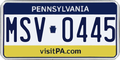 PA license plate MSV0445