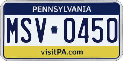 PA license plate MSV0450