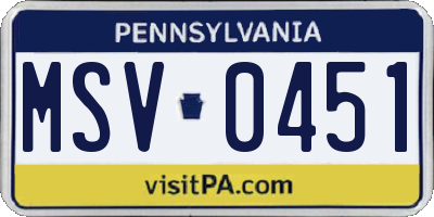 PA license plate MSV0451