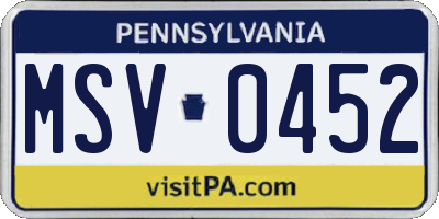PA license plate MSV0452