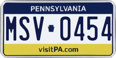 PA license plate MSV0454