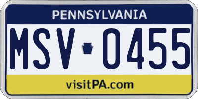PA license plate MSV0455