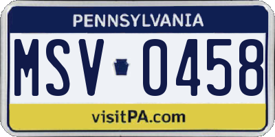 PA license plate MSV0458