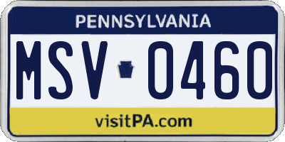 PA license plate MSV0460