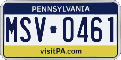 PA license plate MSV0461