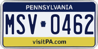 PA license plate MSV0462
