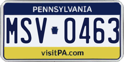 PA license plate MSV0463
