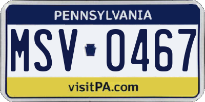 PA license plate MSV0467