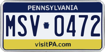 PA license plate MSV0472