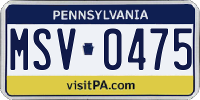 PA license plate MSV0475