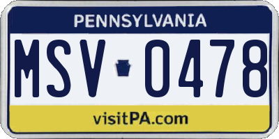 PA license plate MSV0478