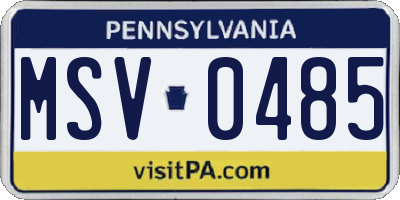 PA license plate MSV0485