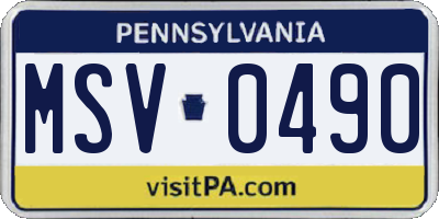 PA license plate MSV0490