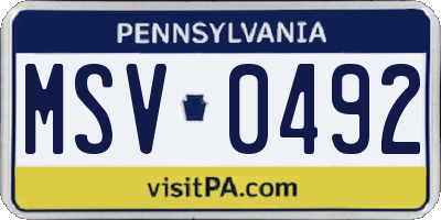 PA license plate MSV0492