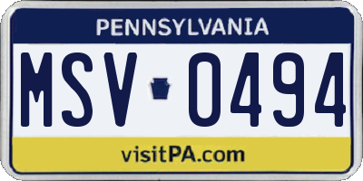 PA license plate MSV0494