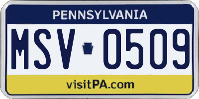 PA license plate MSV0509
