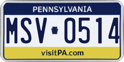 PA license plate MSV0514