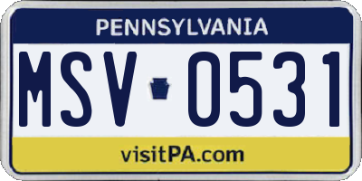 PA license plate MSV0531