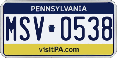 PA license plate MSV0538