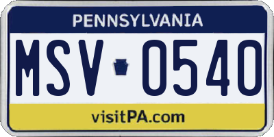 PA license plate MSV0540