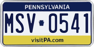 PA license plate MSV0541