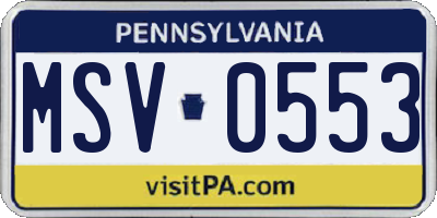 PA license plate MSV0553