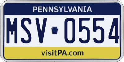 PA license plate MSV0554