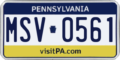 PA license plate MSV0561