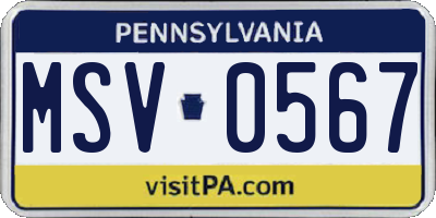 PA license plate MSV0567