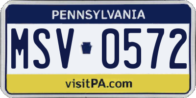 PA license plate MSV0572