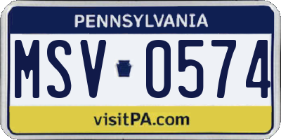 PA license plate MSV0574